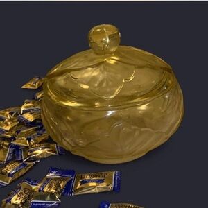 Vintage & Beautiful 1920s Art Deco glass jar with leaf design  amber tint